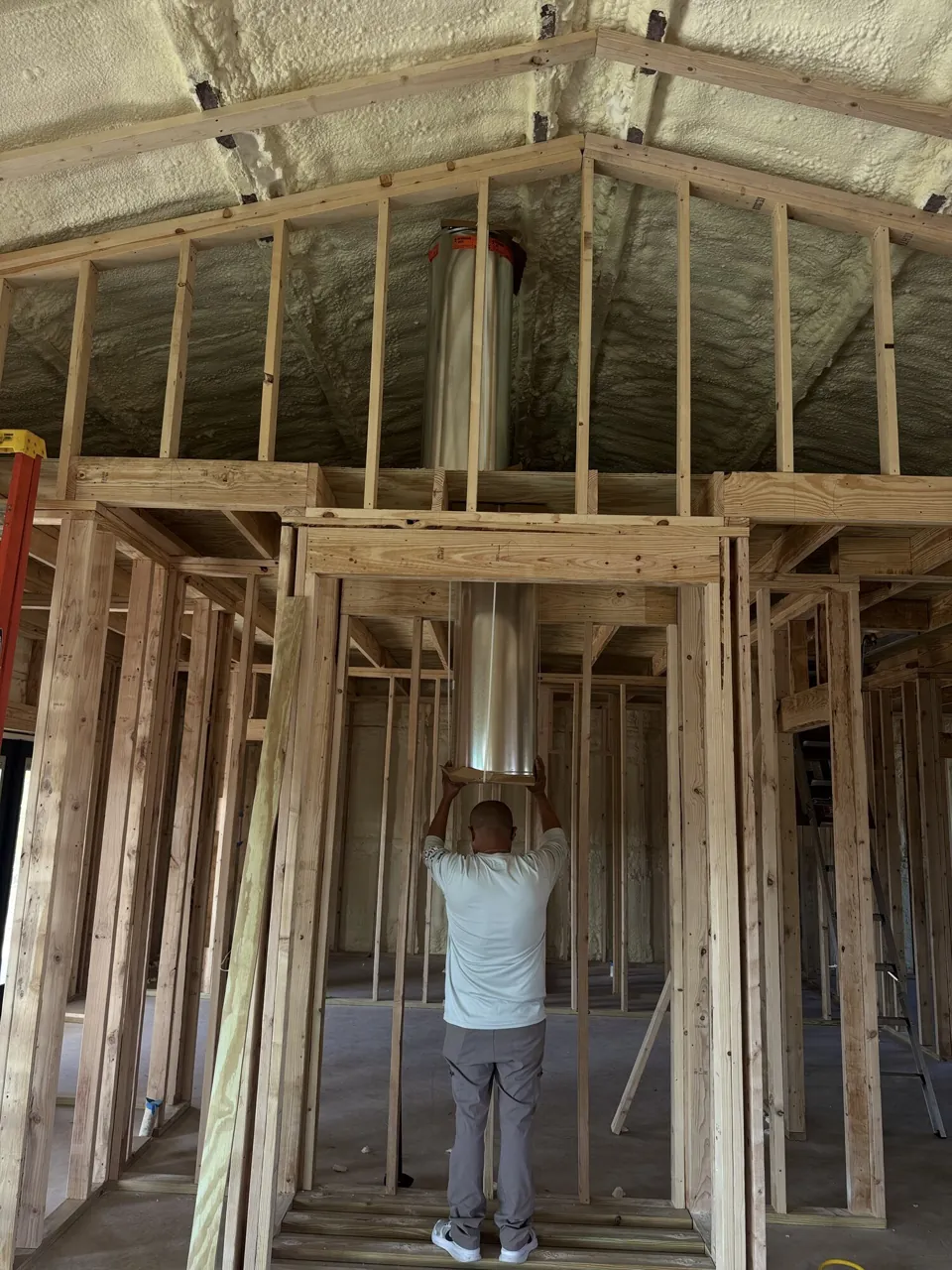 Fireplace installation — framing before enclosure